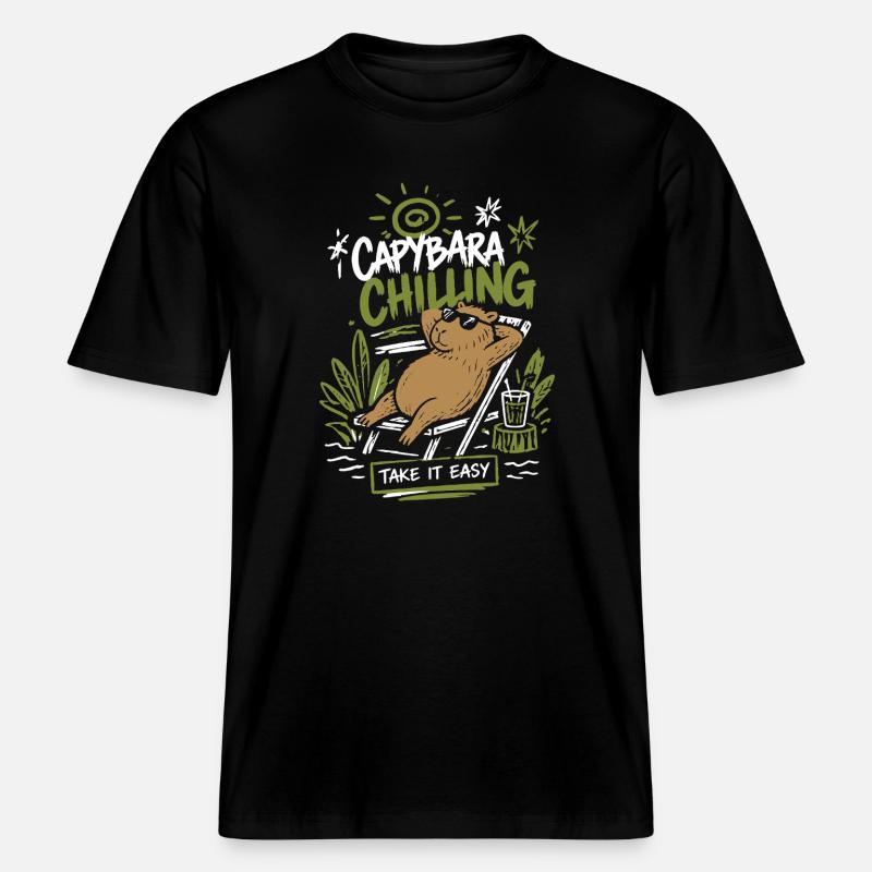 Capybara Froid Prends ça relax - T-shirt unisexe RELAXED FIT en coton bio - noir