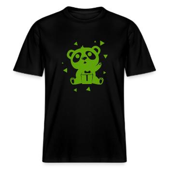 Bär - Panda Wald Natur Freiheit wild -  RELAXED FIT Unisex Organic T-Shirt - Schwarz - Vorne - Alina (178cm) & Michal (187cm)