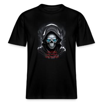 Nicht alle Helden tragen Umhänge manche tragen... -  RELAXED FIT Unisex Organic T-Shirt - Schwarz - Vorne - Alina (178cm) & Michal (187cm)