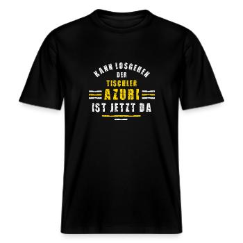 Tischler Azubi Ausbildung Lehre Tischlerlehre -  RELAXED FIT Unisex Organic T-Shirt - Schwarz - Vorne - Alina (178cm) & Michal (187cm)