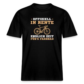 Rente Fahrrad Radfahrer im Ruhestand -  RELAXED FIT Unisex Organic T-Shirt - Schwarz - Vorne - Alina (178cm) & Michal (187cm)