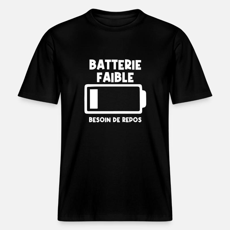 Batterie faible -  T-shirt unisexe RELAXED FIT en coton bio - noir