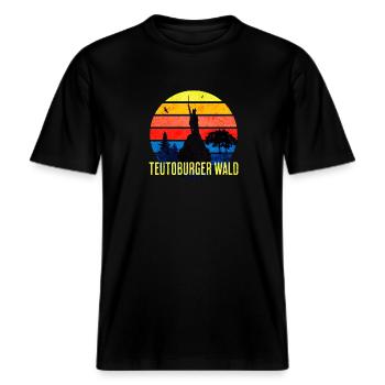 Teutoburger Wald Hermannsdenkmal -  RELAXED FIT Unisex Organic T-Shirt - Schwarz - Vorne - Alina (178cm) & Michal (187cm)