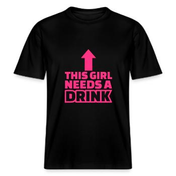 Alkohol -  RELAXED FIT Unisex Organic T-Shirt - Schwarz - Vorne - Alina (178cm) & Michal (187cm)