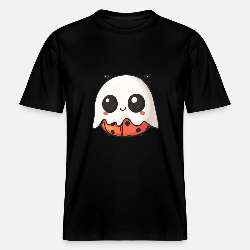 Ladybug Halloween Comic Ghost - RELAXED FIT Unisex Organic T-Shirt - black