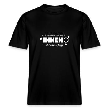 Ich gender nicht *innen Weiß ich nicht Digga -  RELAXED FIT Unisex Organic T-Shirt - Schwarz - Vorne - Alina (178cm) & Michal (187cm)