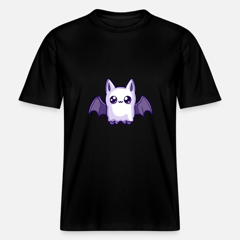 Bat Halloween Comic Ghost -  RELAXED FIT Unisex Organic T-Shirt - black