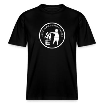 Halte deine Umwelt sauber! Punk Punkrock 70er 80er -  RELAXED FIT Unisex Organic T-Shirt - Schwarz - Vorne - Alina (178cm) & Michal (187cm)