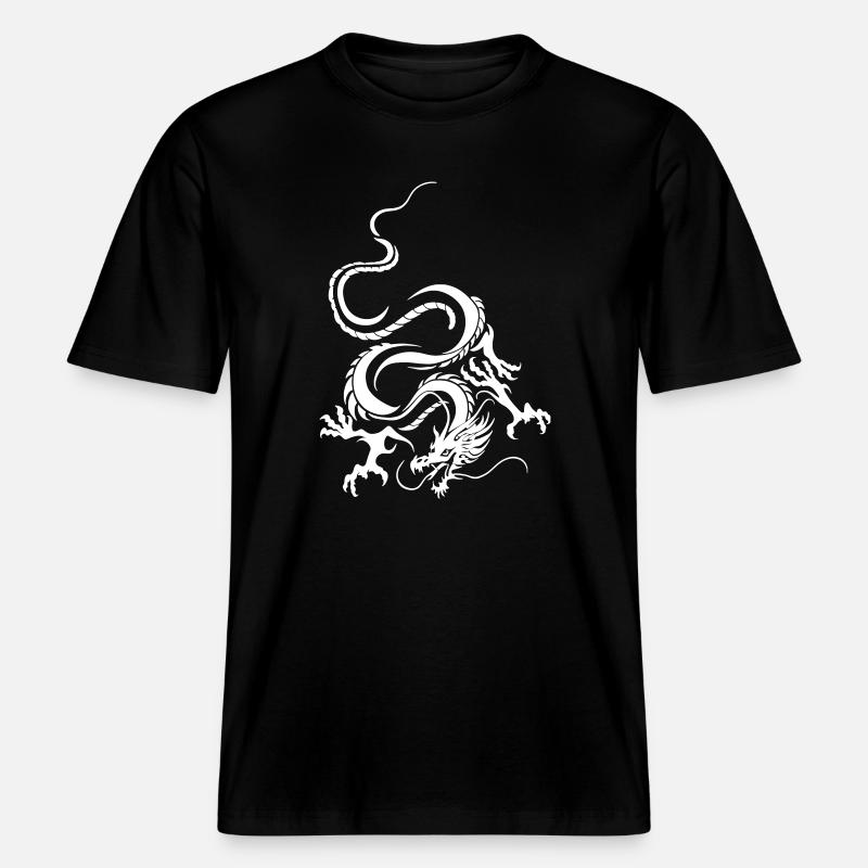 Dragon Blanc Art graphique complexe -  T-shirt unisexe RELAXED FIT en coton bio - noir