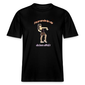 La vie du bon côté -  T-shirt unisexe RELAXED FIT en coton bio - noir - Devant - Alina (178cm) & Michal (187cm)