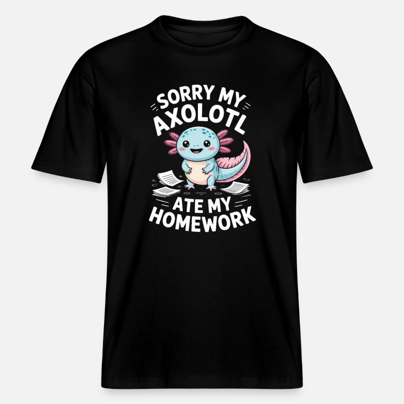 Axolotl a mangé mes devoirs -  T-shirt unisexe RELAXED FIT en coton bio - noir