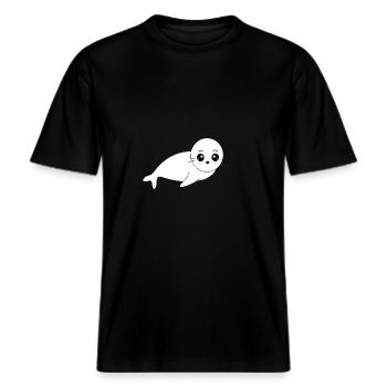 Kawaii Seehund Robbe Kawaii Mädchen Kawaii Manga -  RELAXED FIT Unisex Organic T-Shirt - Schwarz - Vorne - Alina (178cm) & Michal (187cm)