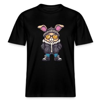Hase Winter -  RELAXED FIT Unisex Organic T-Shirt - Schwarz - Vorne - Alina (178cm) & Michal (187cm)