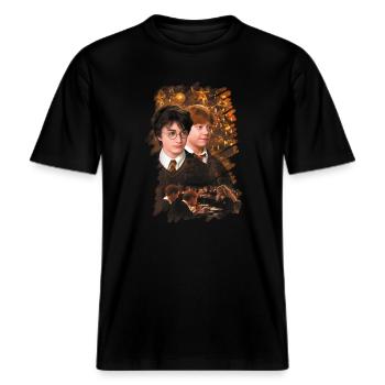 Harry Potter Ugly Christmas Harry & Ron -  RELAXED FIT Unisex Organic T-Shirt - Schwarz - Vorne - Alina (178cm) & Michal (187cm)