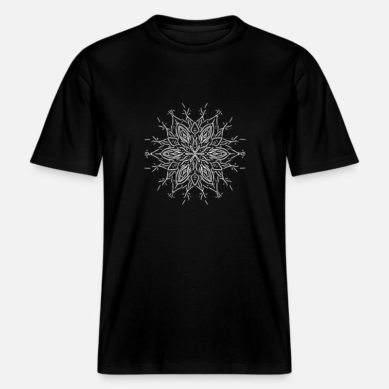 Mandala Flower Lines Shape Pattern -  RELAXED FIT Unisex Organic T-Shirt - black