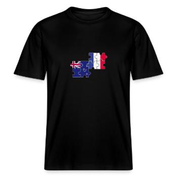 New Zealand France Flag New Zealanders -  RELAXED FIT Unisex Organic T-Shirt - black - Front - Alina (178cm) & Michal (187cm)