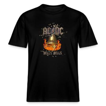 AC/DC Hells Bells Glocke Mit Flammen Und Logo -  RELAXED FIT Unisex Organic T-Shirt - Schwarz - Vorne - Alina (178cm) & Michal (187cm)