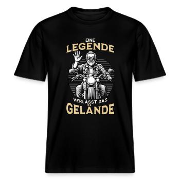 Rente 2025, Eine Legende verlässt das Gelände -  RELAXED FIT Unisex Organic T-Shirt - Schwarz - Vorne - Alina (178cm) & Michal (187cm)