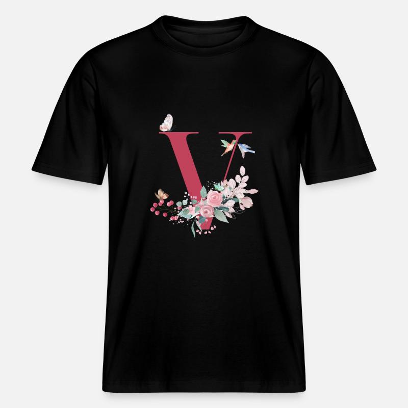 Buchstabe v floral - Geschenkidee -  RELAXED FIT Unisex Organic T-Shirt - Schwarz