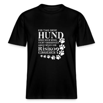 Hund Labrador Agility Tierschutz -  RELAXED FIT Unisex Organic T-Shirt - Schwarz - Vorne - Alina (178cm) & Michal (187cm)
