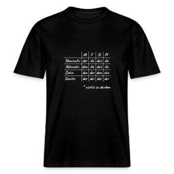 Lustiges Deutsche Grammatik Hilfe Deutsch Lehrer -  RELAXED FIT Unisex Organic T-Shirt - Schwarz - Vorne - Alina (178cm) & Michal (187cm)