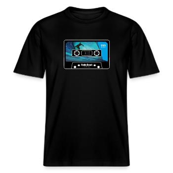 Die drei ??? Rocky Beach Surfen -  RELAXED FIT Unisex Organic T-Shirt - Schwarz - Vorne - Alina (178cm) & Michal (187cm)