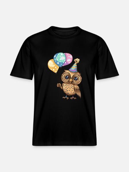 Owl Birthday Comic - RELAXED FIT Unisex Organic T-Shirt - black