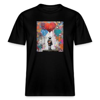 AMOUR DE BALLONS STREET ART -  T-shirt unisexe RELAXED FIT en coton bio - noir - Devant - Alina (178cm) & Michal (187cm)