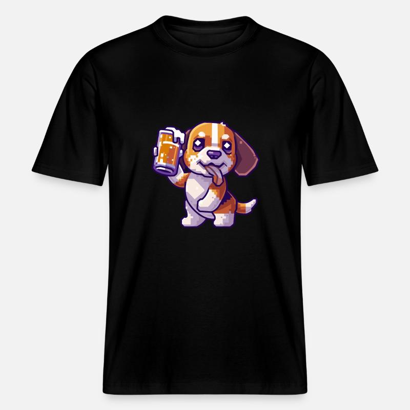 Beagle Hunde Pixel Bier - RELAXED FIT Unisex Organic T-Shirt - Schwarz