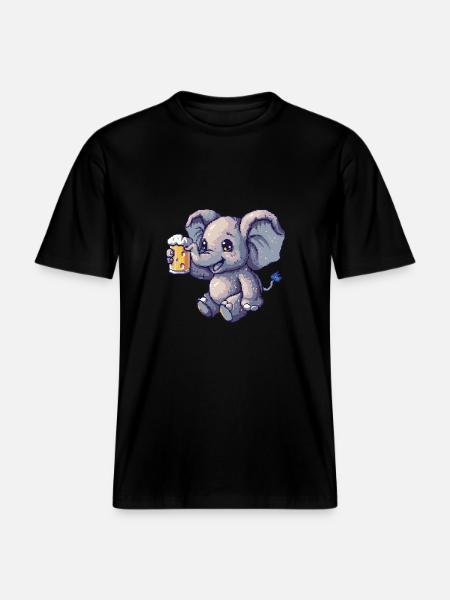 Elephant Pixel Beer - RELAXED FIT Unisex Organic T-Shirt - black