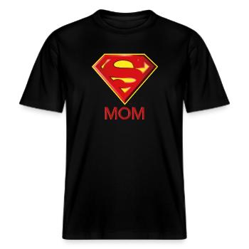 Superman 'Super MOM' -  T-shirt unisexe RELAXED FIT en coton bio - noir - Devant - Alina (178cm) & Michal (187cm)