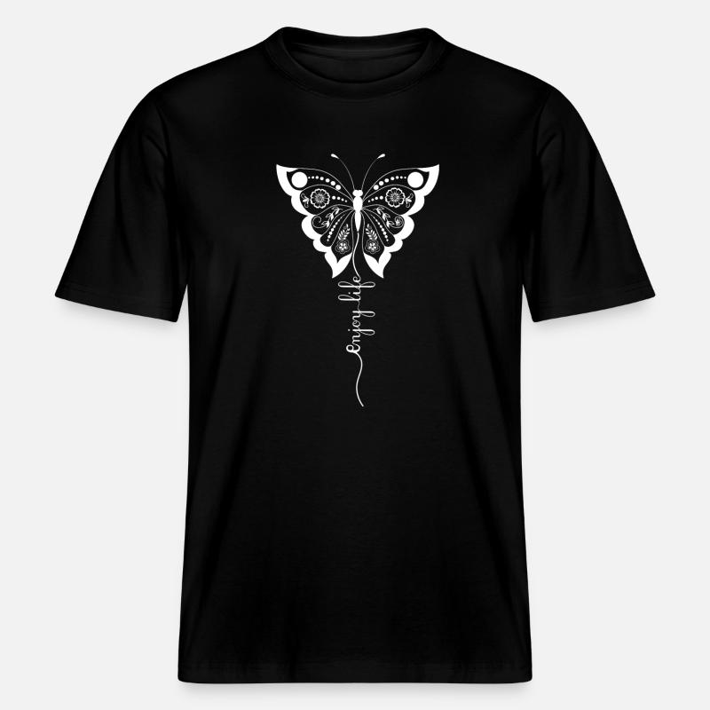 Papillon floral Script -  T-shirt unisexe RELAXED FIT en coton bio - noir