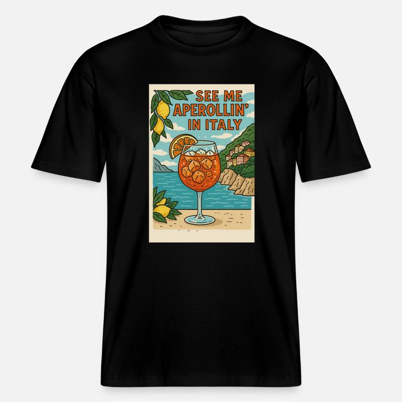Conception de dessin animé Spritz italien - T-shirt unisexe RELAXED FIT en coton bio - noir