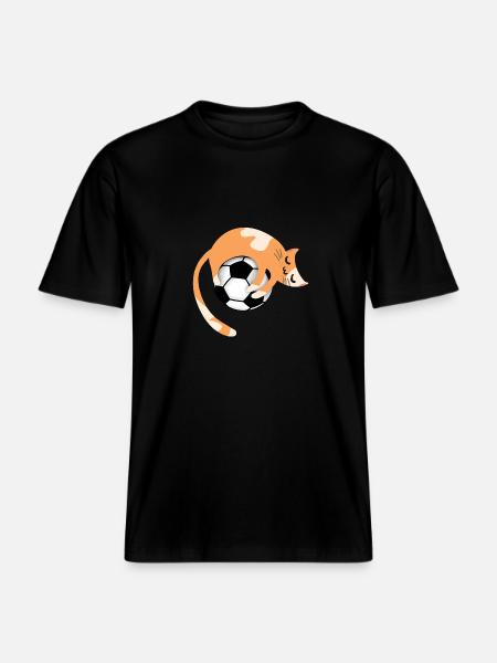 Katze mit Fußball - RELAXED FIT Unisex Organic T-Shirt - Schwarz