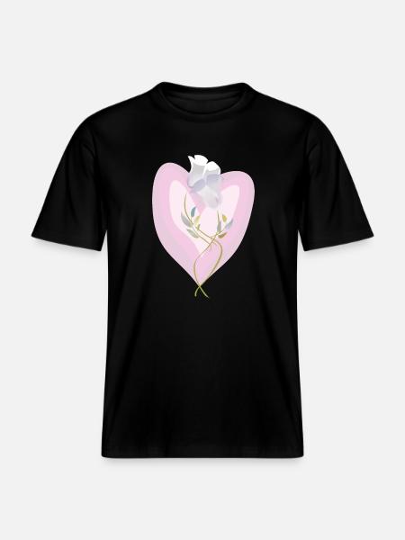 Gentle White Tulip Heart Illustration - RELAXED FIT Unisex Organic T-Shirt - black