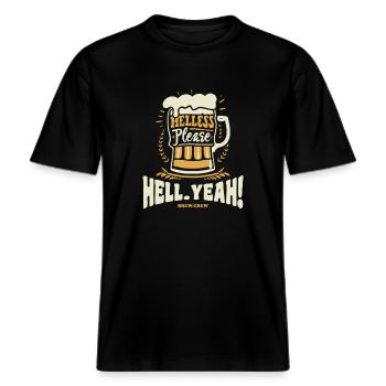 BREW.CREW | Helles. Hell Yeah! --- Bier T-Shirt -  RELAXED FIT Unisex Organic T-Shirt - Schwarz - Vorne - Alina (178cm) & Michal (187cm)