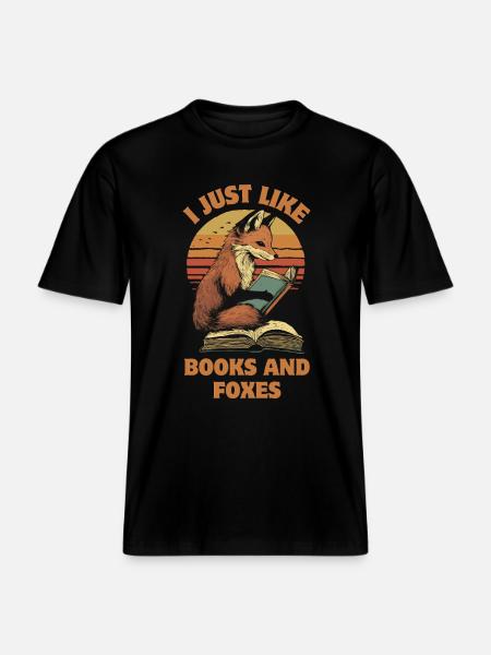 Fox with books -  RELAXED FIT Unisex Organic T-Shirt - black