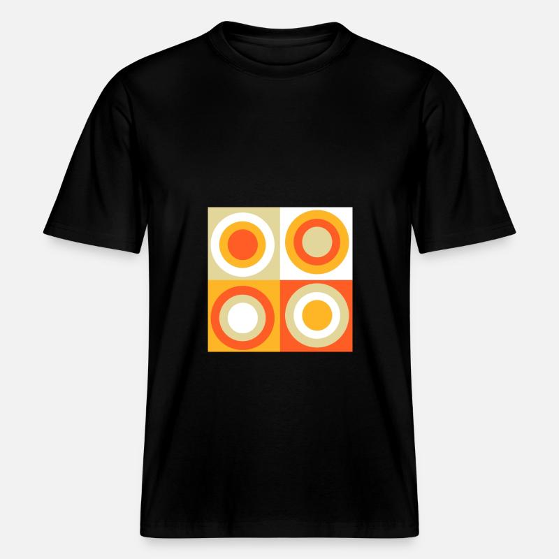 70s Pattern Circles Squiggle -  RELAXED FIT Unisex Organic T-Shirt - black