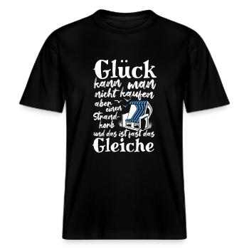 Glück kann man nicht kaufen, aber einen Strandkorb -  RELAXED FIT Unisex Organic T-Shirt - Schwarz - Vorne - Alina (178cm) & Michal (187cm)