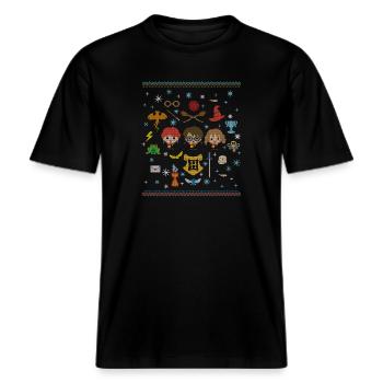 Harry Potter Ugly Christmas Chibi Design -  T-shirt unisexe RELAXED FIT en coton bio - noir - Devant - Alina (178cm) & Michal (187cm)