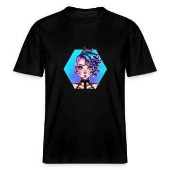 blau Punk -  RELAXED FIT Unisex Organic T-Shirt - Schwarz - Vorne - Alina (178cm) & Michal (187cm)