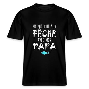 née pour aller à la pêche avec papa père et fille -  T-shirt unisexe RELAXED FIT en coton bio - noir - Devant - Alina (178cm) & Michal (187cm)