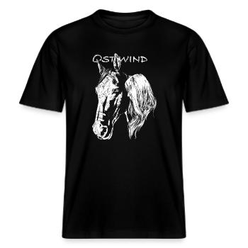 OSTWIND Aufbruch Nach Ora Pferdekopf Porträt -  RELAXED FIT Unisex Organic T-Shirt - Schwarz - Vorne - Alina (178cm) & Michal (187cm)
