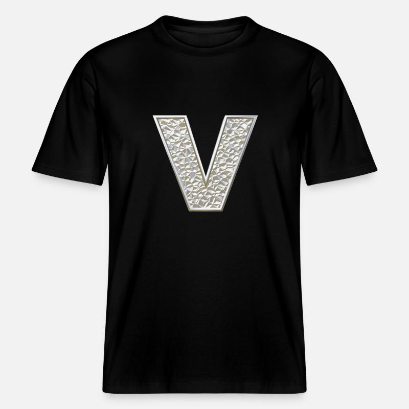 V, letter, initial, monogram, -  RELAXED FIT Unisex Organic T-Shirt - black
