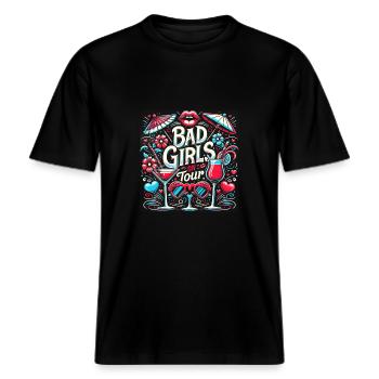 Girls on Tour Attention Women on Tour -  RELAXED FIT Unisex Organic T-Shirt - black - Front - Alina (178cm) & Michal (187cm)