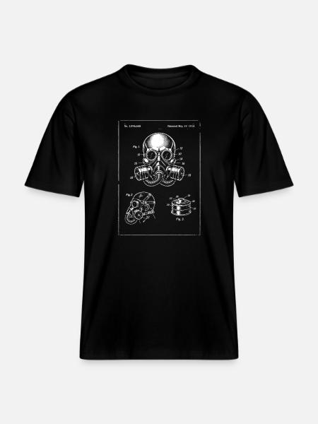 Gas Mask Blueprint Illustration - RELAXED FIT Unisex Organic T-Shirt - black