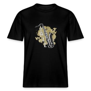 Jazz -  RELAXED FIT Unisex Organic T-Shirt - Schwarz - Vorne - Alina (178cm) & Michal (187cm)