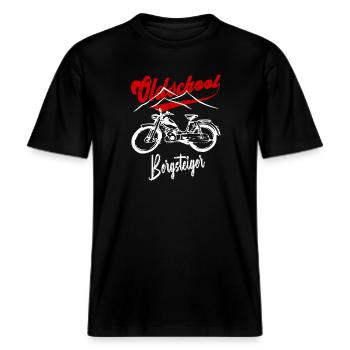 Zündapp Bergsteiger MD 25 Mofa Kult -  RELAXED FIT Unisex Organic T-Shirt - Schwarz - Vorne - Alina (178cm) & Michal (187cm)