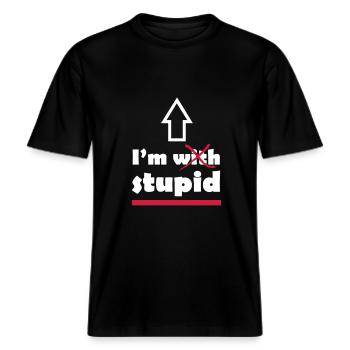 I'm with stupid -  RELAXED FIT Unisex Organic T-Shirt - Schwarz - Vorne - Alina (178cm) & Michal (187cm)