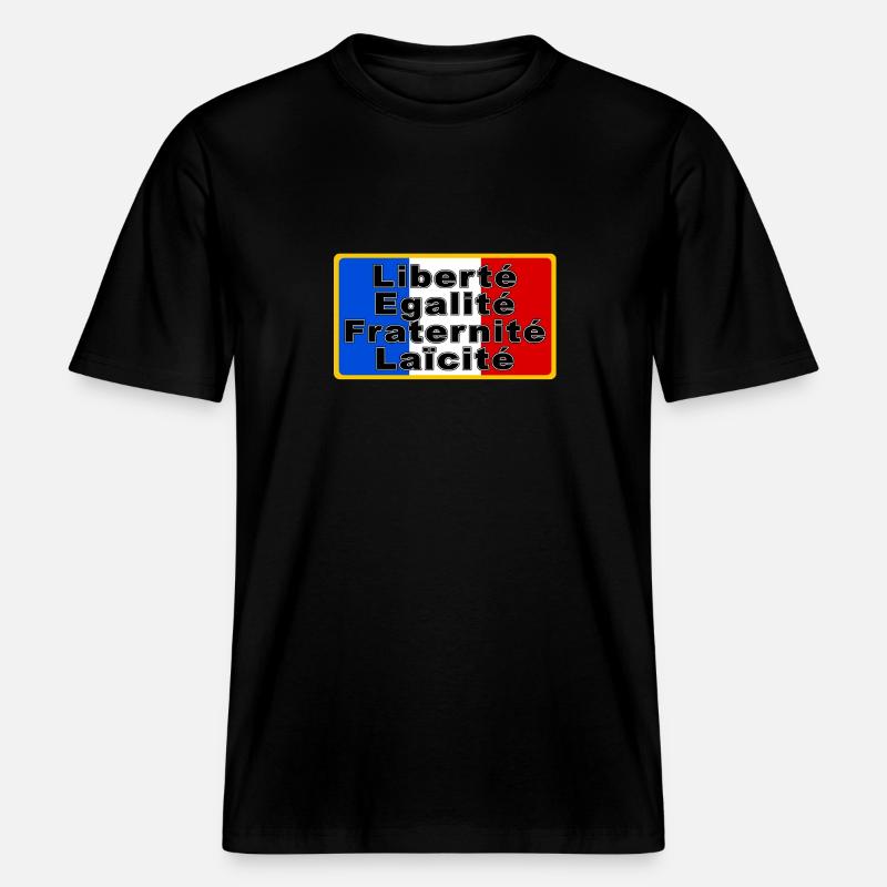 France Drapeau et devise -  T-shirt unisexe RELAXED FIT en coton bio - noir